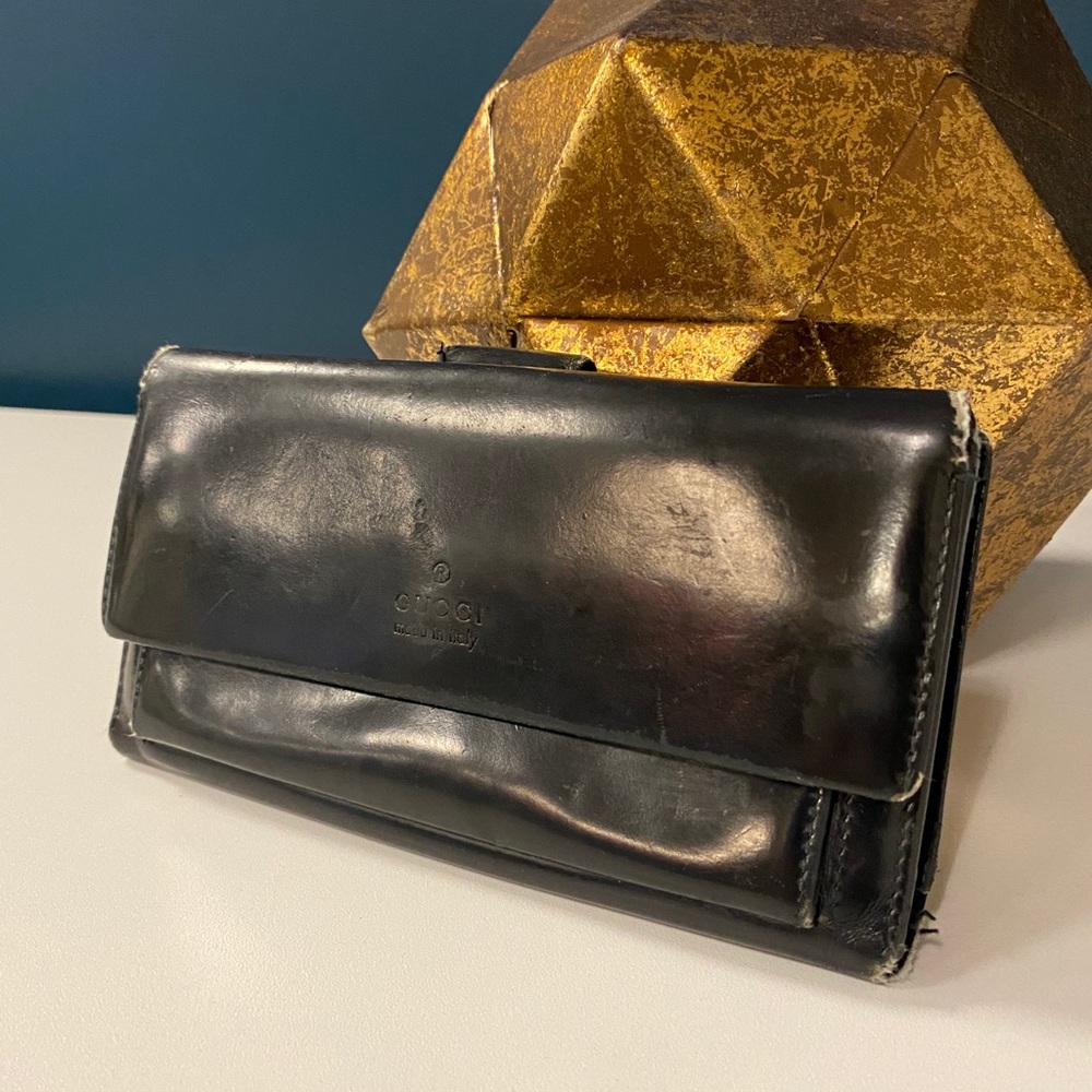 Gucci Black Patent Leather Continental Wallet